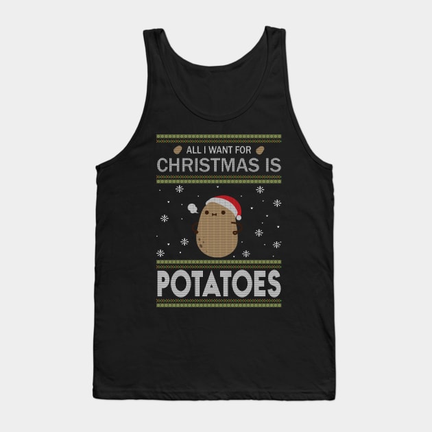 All I Want For Christmas is Potatoes Ugly Sweater Black Tank Top by clgtart